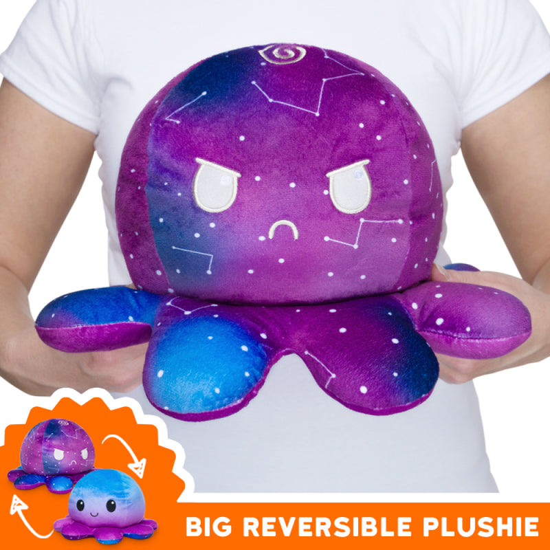 Reversible BIG Octopus Plushie: Happy Blue Gradient/Angry Galaxy